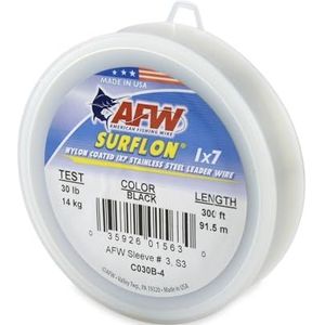 American Fishing Wire Surflon Fil de ligne en acier inoxydable avec revêtement en nylon 1 x 7, couleur noire, test de 13,6 kg, 90,5 m