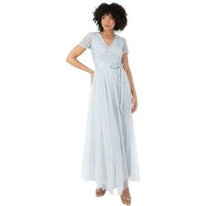 Maya Deluxe Maya Deluxe Maxi-jurk voor dames, V-hals, korte mouwen, elegant, empire-taille, bruiloft, bruidsmeisjesjurk (1 stuk), IJsblauw