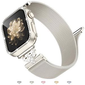 UpNeioco Metalen armband compatibel met Apple Watch 38 mm, 40 mm, 41 mm, 45 mm, 42 mm, 44 mm, diamant-glitterschermbeschermer, magnetische roestvrijstalen armband voor dames, Metaal roestvrij staal