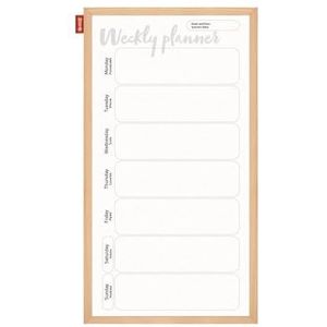 Memobe - Organisatiebord - Weekplanner - Whitebord - Beschrijfbaar en magnetisch - Wandkalender - Om op te hangen - Familieplanner - Wit - Met houten frame - 30 x 60 cm