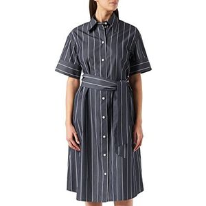 Seidensticker Midi-jurk voor dames, blousejurk, blousekraag, korte mouwen, 100% katoen, Donkerblauw