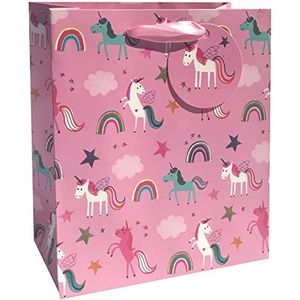 Glick Luxe geschenkzakje, middelgroot, cadeauzakje, eenhoorn-geschenkzakje, geschenkzakje, feestgeschenkzakje, geschenkzakje, 175 x 225 x 100 mm, roze