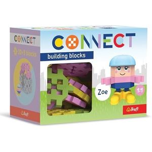 Trefl - Connect: Bouwstenen Pocket Girl Set, Zoe - 35 stuks: 30 bouwstenen + figuur 5 bouwstenen, creatief speelgoed voor volwassenen en kinderen vanaf 4 jaar