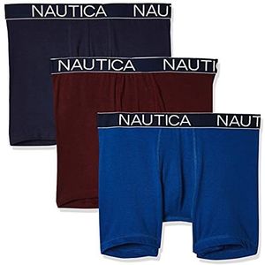 Nautica Klassieke boxershorts voor heren, in verpakking van 3 stuks, van stretch katoen, Peacoat/Monaco Blue/Tawny Port