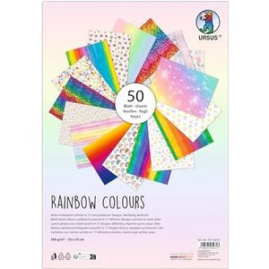 Ursus Rainbow Colours 7810001 fotokarton, ca. 23 x 33 cm, 300 g/m², dubbelzijdig bedrukt met 17 verschillende patronen, verse cellulose, voor veelzijdig knutselen