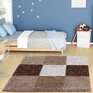 The RUGS Hedendaagse langpolig tapijt luxe patroon bont ultra zacht tapijt voor slaapkamer, woonkamer, kinderkamer, (120 cm vierkant, bruin)