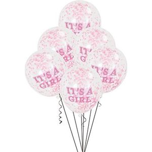 Unique Party 58110 - Ballonnen met confetti, 30 cm, opschrift ""It's A Girl"", confetti, roze, verpakking van 6 stuks