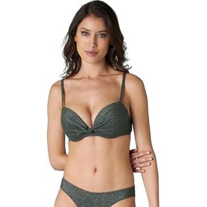 LOVABLE Soutien-gorge à armatures Push-up Plain Lurex Bikini Femme, Vert boue, 36 / C