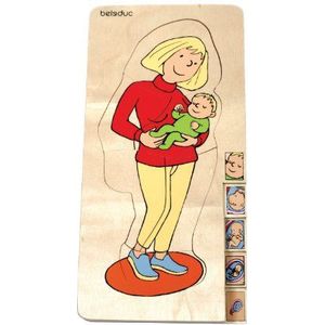 Beleduc Puzzel van menselijk lichaam, moeder van hout, 3 jaar, 27-delige puzzel voor meisjes en jongens + 1 speler, begrijp menselijk lichaam, speciaal voor moederzwangerschap, houten puzzel voor