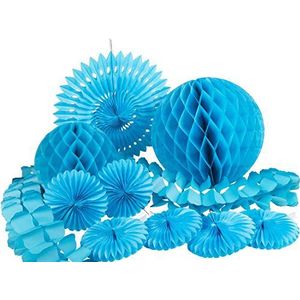 HEKU 30008-03: 10 stuks partydecoratie met honingraatballen, decoratieve waaiers en papieren slinger, turquoise