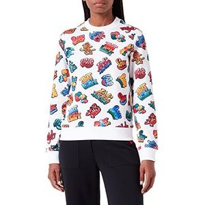 Love Moschino Sweatshirt met lange mouwen voor dames, ronde hals, graffiti print fleece, bianco graffiti