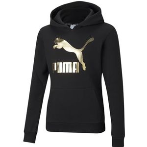 PUMA Classics Logo Hoodie G Sweatshirt voor meisjes, Puma Zwart blad