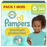 Pampers Premium Protection luiers maat 6 (13 kg), 144 luiers, 1 maand verpakking, onze nr. 1 voor de bescherming van de gevoelige huid, nu met meer luiers