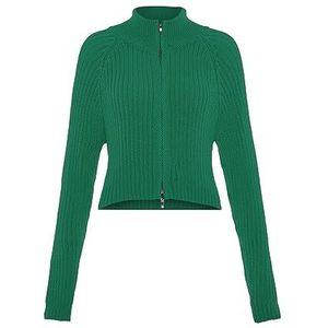 Libbi Cardigan côtelé pour femme avec col rond et fermeture éclair polyester vert Taille XL/XXL, vert, XL