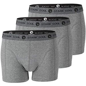 STARK SOUL Set van 3 boxershorts voor heren, retro, van zacht katoen, in zwart, kaki, grijs melange, Verpakking van 3 stuks, grijs gemêleerd