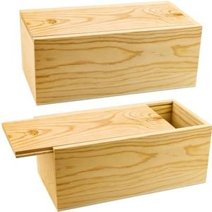 BILLIOTEAM 2 stuks houten opbergdozen van ruw hout met schuifdeksel, blanco dozen van natuurlijk hout voor Kerstmis, bruiloft, feest, geschenkdoos, knutselen, vrije tijd, huishoudelijk bewaren (20 x 10 x 8 cm)