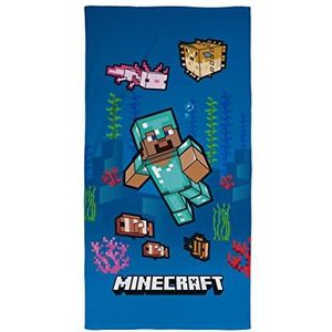 Character World Officiële Minecraft handdoek, super zacht gevoel, oceaanspel, perfect voor thuis, bad, strand en zwembad, eenheidsmaat 140 cm x 70 cm