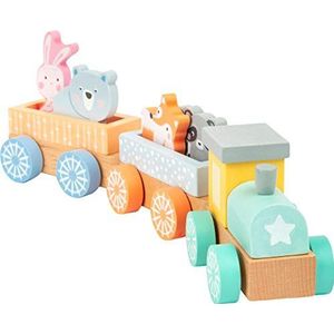 Small Foot 11470 Pastel trein, klassiek houten speelgoed met schattige dierenfiguren in vrolijke kleuren, meerkleurig