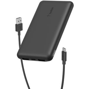 Belkin Externe accu, 10.000 mAh, externe oplader, 1 USB-C-poort en 2 USB-A-poorten, tot 15 W, USB-A naar USB-C-kabel, draagbare batterij, powerbank voor iPhone, Galaxy, Pixel, iPad, zwart