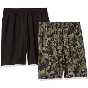 Amazon Essentials Performance Tech Herenshorts, losse pasvorm, grote maten, 2 stuks, zwart/groen, XL