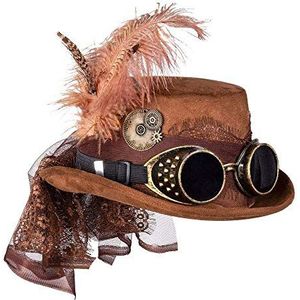 Boland - Hoed Party Glasses 54562 - Specspunk Deluxe hoed met bril, bruin, steampunk, hoofddeksel voor themafeest, carnaval, uniseks - volwassenen, 10235880