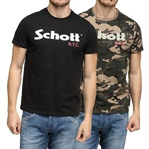 Schott NYC Heren T-shirts in dubbele verpakking, meerkleurig (Camokaki/Black)