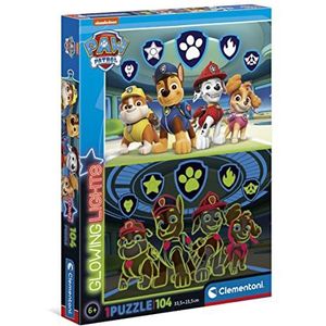 Clementoni - Paw Patrol Supercolor Glowing Lights-Paw Patrol - 104 stukjes, kinderen 6 jaar, cartoon-puzzel, gemaakt in Italië, 27176