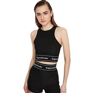 Trendyol X Sagaza Studio bustier met pailletten, gebreid, zwart, bustier voor dames, zwart.