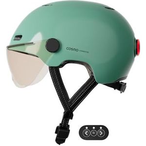 Cosmo Connected Cosmo Fusion Intelligente helm voor fiets en step met vizier, uniseks, volwassenen, glanzende salie, eenheidsmaat