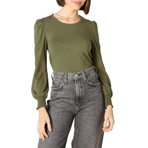 Amazon Essentials T-shirt à manches longues et col rond smocks pour femme, olive, taille S