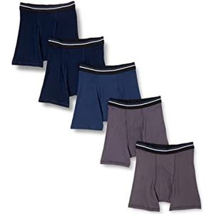 Amazon Essentials Set van 5 boxershorts voor heren, zonder etiket, antracietgrijs/donkerblauw/donkerblauw, maat S