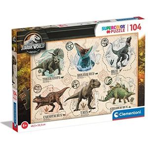 Clementoni - Jurassic World 27179 Supercolor World 104 stukjes, kinderen 6 jaar, cartoon-puzzel, gemaakt in Italië
