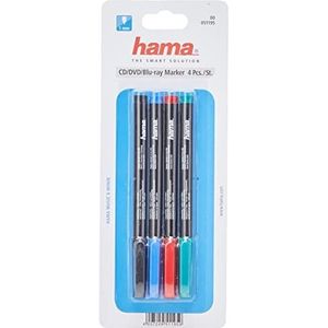 Hama - 51195 marker voor CD/DVD/Blu-ray, zwart, rood, blauw en groen, 4 stuks