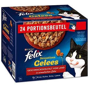 FELIX Sensations Gelees 4 verpakkingen met elk 24 zakjes natvoer voor katten (4 x 24 zakjes van 85 g)