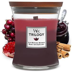 WoodWick Medium Hourglass Trilogy geurkaars | Sun Ripened Berries | met houten lont | Brandtijd: tot wel 60 uur