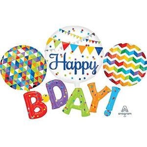 Amscan 10118337 folieballon kleurrijk met Happy Birthday thema - 1 stuks, meerkleurig, L