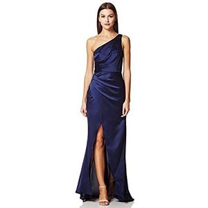 Jarlo London Lange asymmetrische Lisa jurk met geplooide details Damesjurk, Navy Blauw