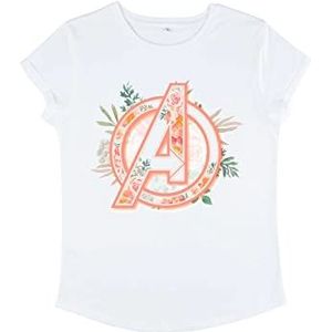 Marvel Klassiek – Avenger Floral Dames T-shirt met rolgeluiden, Wit