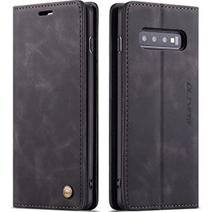 QLTYPRI Case Voor Samsung Galaxy S10 Plus, Vintage PU Lederen Portemonnee Case Kaartsleuf Kickstand Magnetische Sluiting Schokbestendig Flip Folio Beschermhoes voor Samsung Galaxy S10 Plus - Zwart