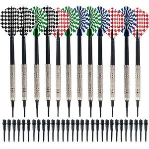 Lifeant Dartpijlen met kunststof punt, 12 stuks, dartset met zachte punt + 100 stuks, reservebits, veiligheid, dartpijlen, veilig en duurzaam, set voor elektronische dartbord