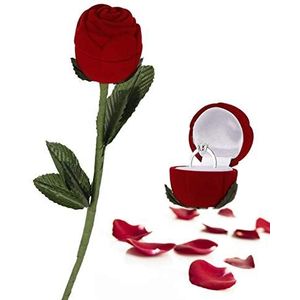Ringdoos in de vorm van een romantische roos, roze doos voor trouwring, bruiloft, bloem, romantisch, rood, voor bruiloft, Valentijnsdag, verloving, 1 stuk (1 stuk), flanel, flanel