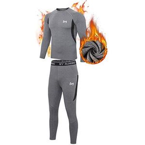 MEETYOO Thermisch ondergoed voor heren, lang, sneldrogend, compressiepak voor training, skiën, hardlopen, wandelen, grijs.