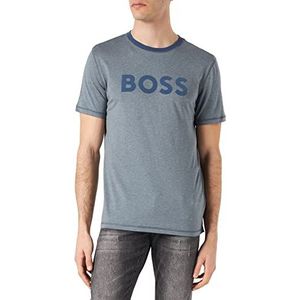 BOSS TeIndi T-shirt voor heren, katoen, jersey, logo, print, suède, donkerblauw 404