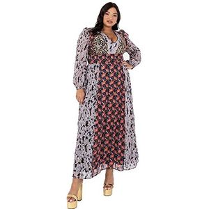 Lovedrobe Dames Plus Size jurk met zakken Bloemen Bishop Lange Mouwen Maxi V Neckline Frilly Leopard Print Jurk Dames, Dierenprint, 26, Dierprint