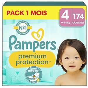 Pampers Premium Protection luiers maat 4 (9-14 kg), 174 luiers, 1 maand verpakking, onze nr. 1 voor de bescherming van de gevoelige huid, nu met meer luiers