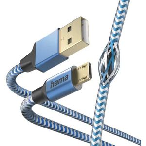 Hama Reflective Micro-USB-kabel (USB-A 2.0 mannelijk naar micro-USB oplaadkabel en gegevensoverdrachtkabel, aluminium stekker, reflecterende kabel, anti-verdraaiing, gevlochten nylon ommanteling, 1,5