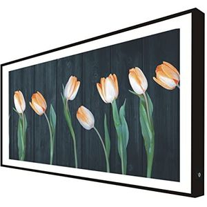 Tulipan Wandfoto met houten frame, zwart verlicht, met led-bloemenverlichting, Tulipan