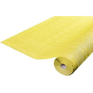 Pro tafelkleed: 12 damastpapieren wegwerptafelkleden op een rol van 6 m lang en 1,20 m breed, gele kleur. Damastpapier met een chic en klassiek universeel patroon, ref R480620I