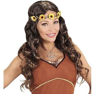 Widmann 04659 Hippie Middeleeuwse bruine pruik met hoofdband, carnaval, themafeest