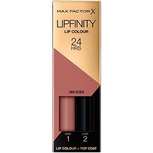 Max Factor Lipfinity Lip Colour Iced 160 – kusbestendige lippenstift met 24 uur houvast zonder uit te drogen, met intensieve kleurafgifte, nauwkeurige applicator en intensief verzorgende gloss-topcoat